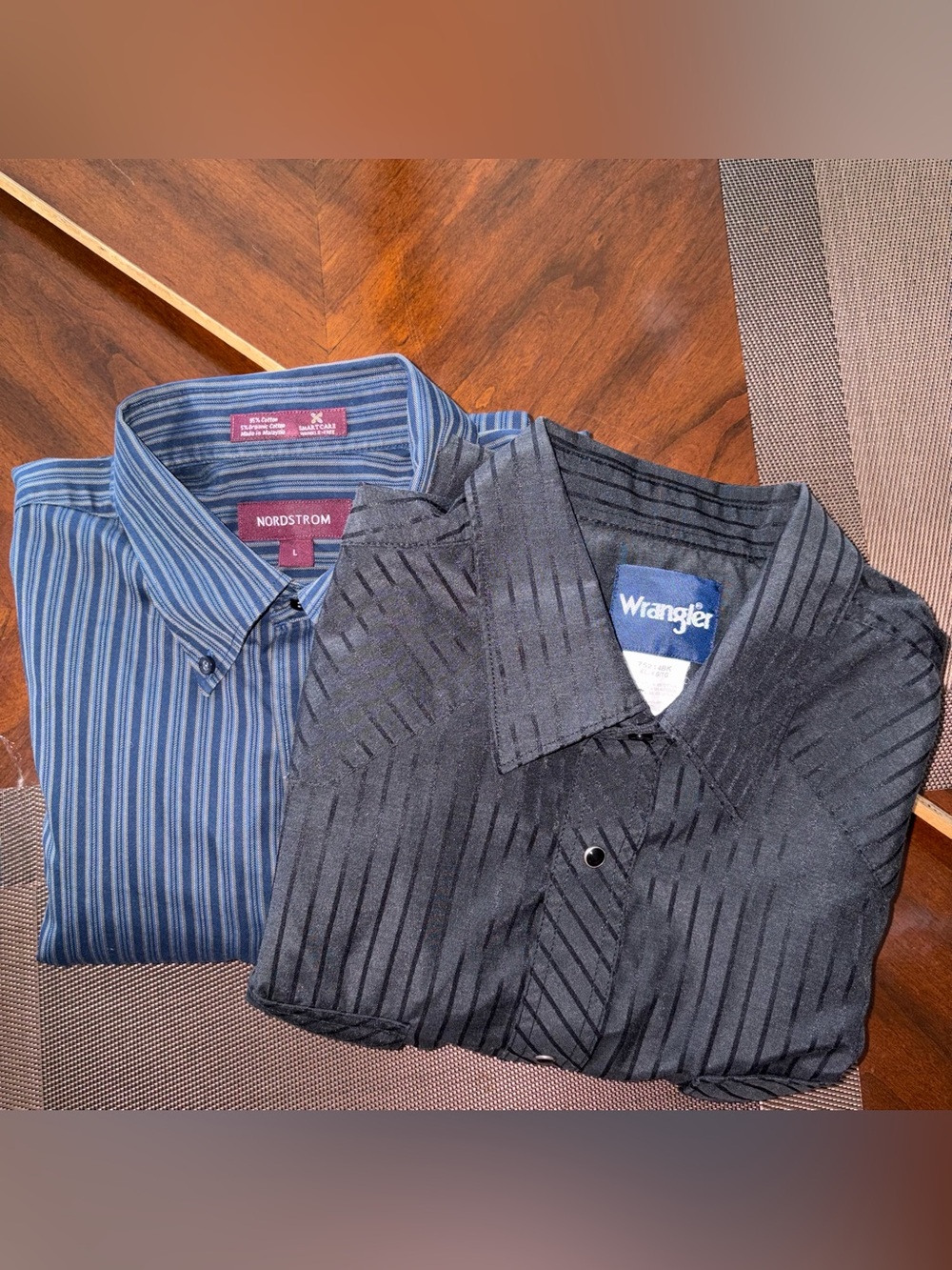 Wrangler XL Black PIN Striped/Nordstrom striped SZ L Men's Button-Down Shirt SET